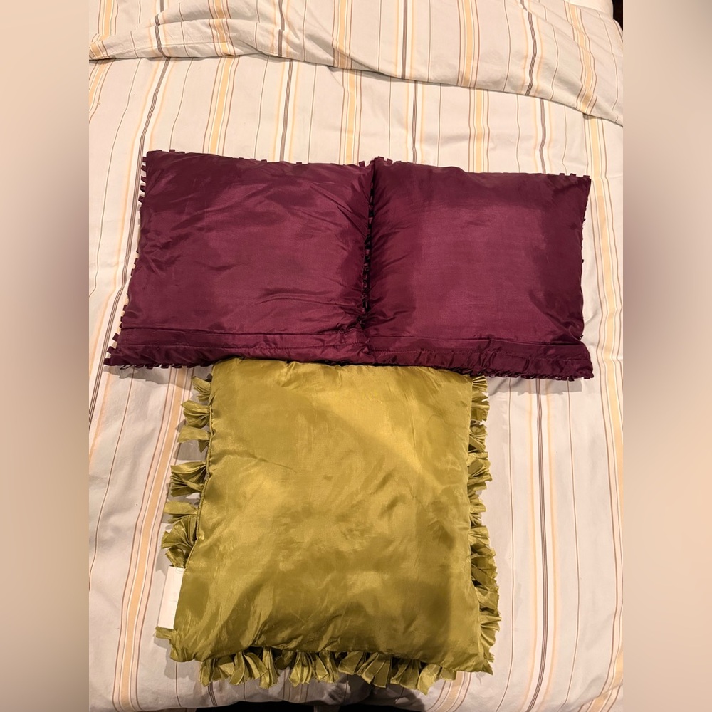 Boho Throw Pillow Bundle - Green Fringe & Textured Purple (Set of 3) - Picture 2 of 9